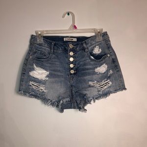 Light washed distressed jean shorts
